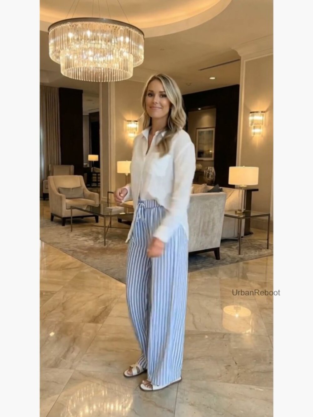 High Waisted Striped Wide Leg Palazzo Pants with Pockets - Picture 7 of 7